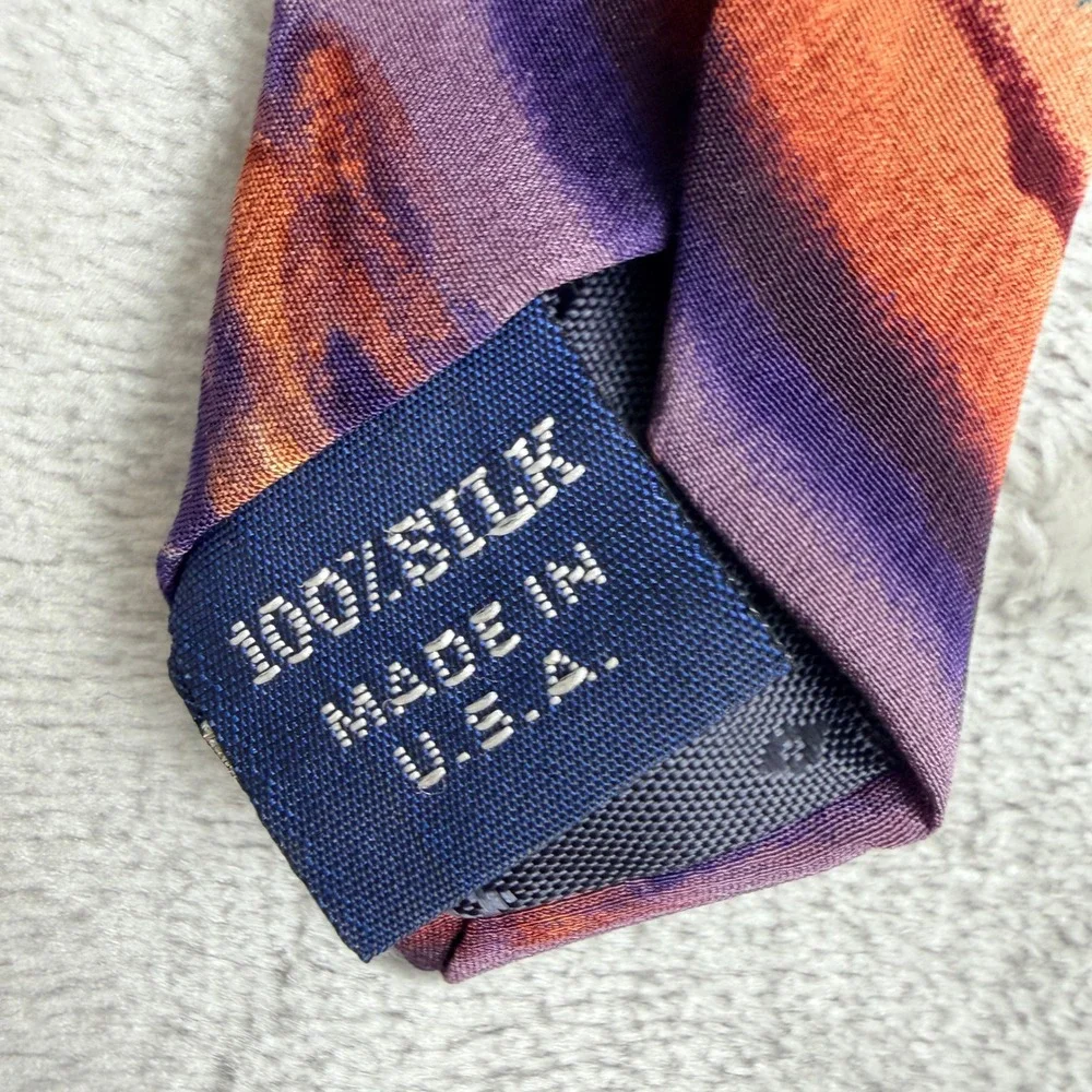 J. Garcia Mens Silk Necktie Abstract Art Purple Orange Blue‎ Made in USA